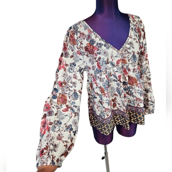 Abercrombie & Fitch Boho Floral Peasant Baby Doll Top Size Small Women's C47 - Picture 5 of 9